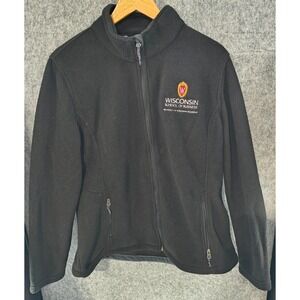 Full Zip Fleece Jacket Men's Size XXL Black Pockets UWisconsin School Business